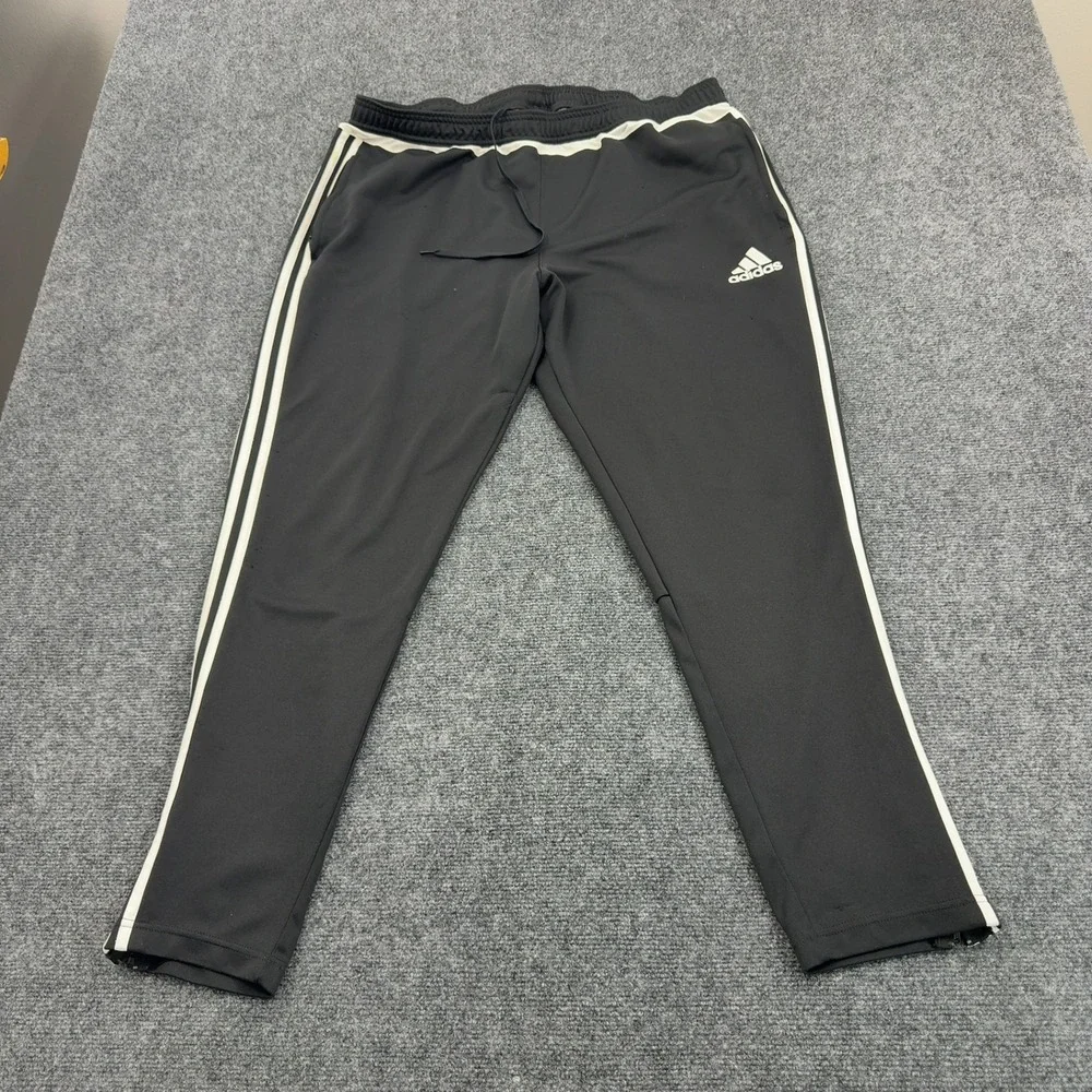 Adidas Track Pants Mens 2XL Black Polyester‎ 3 Stripe Ankle Zip Athletic Sports